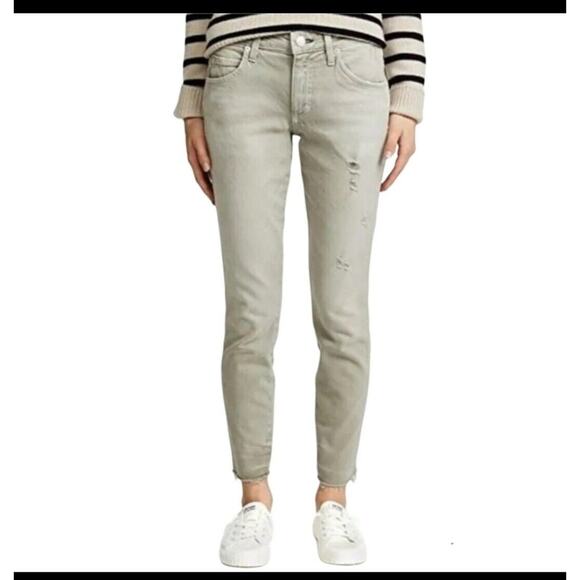 AMO Stix Crop Distressed Straight Leg Cropped Jeans Size 32  Sage Tan - Picture 1 of 12